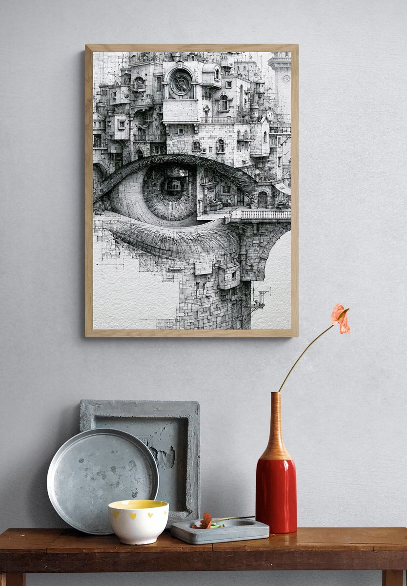 Surreal City Eye Illustration Poster. — room view 3