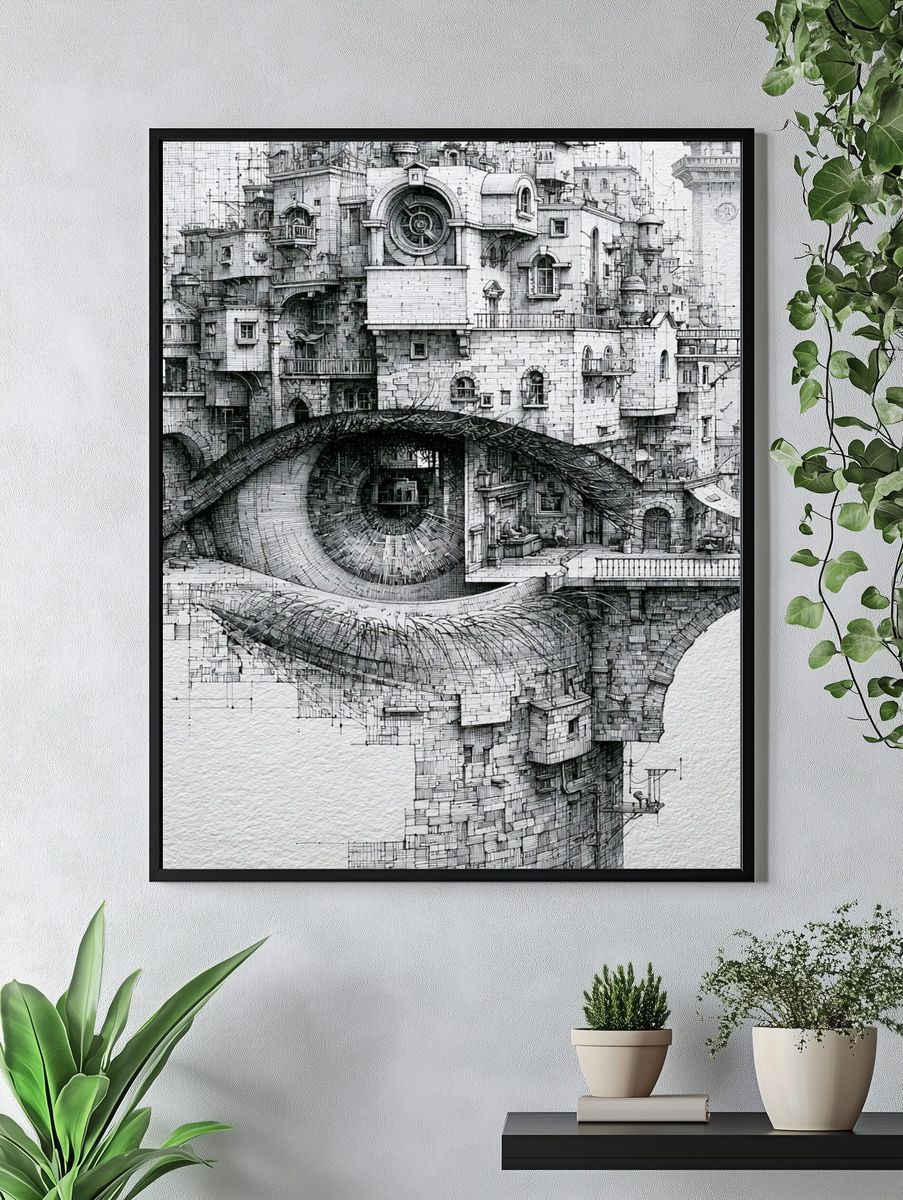 Surreal City Eye Illustration Poster. — room view 4