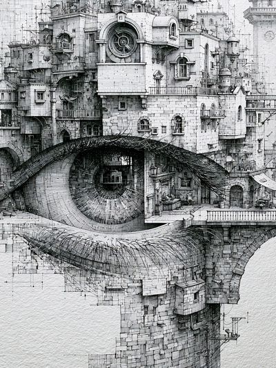 Surreal City Eye Illustration Poster.