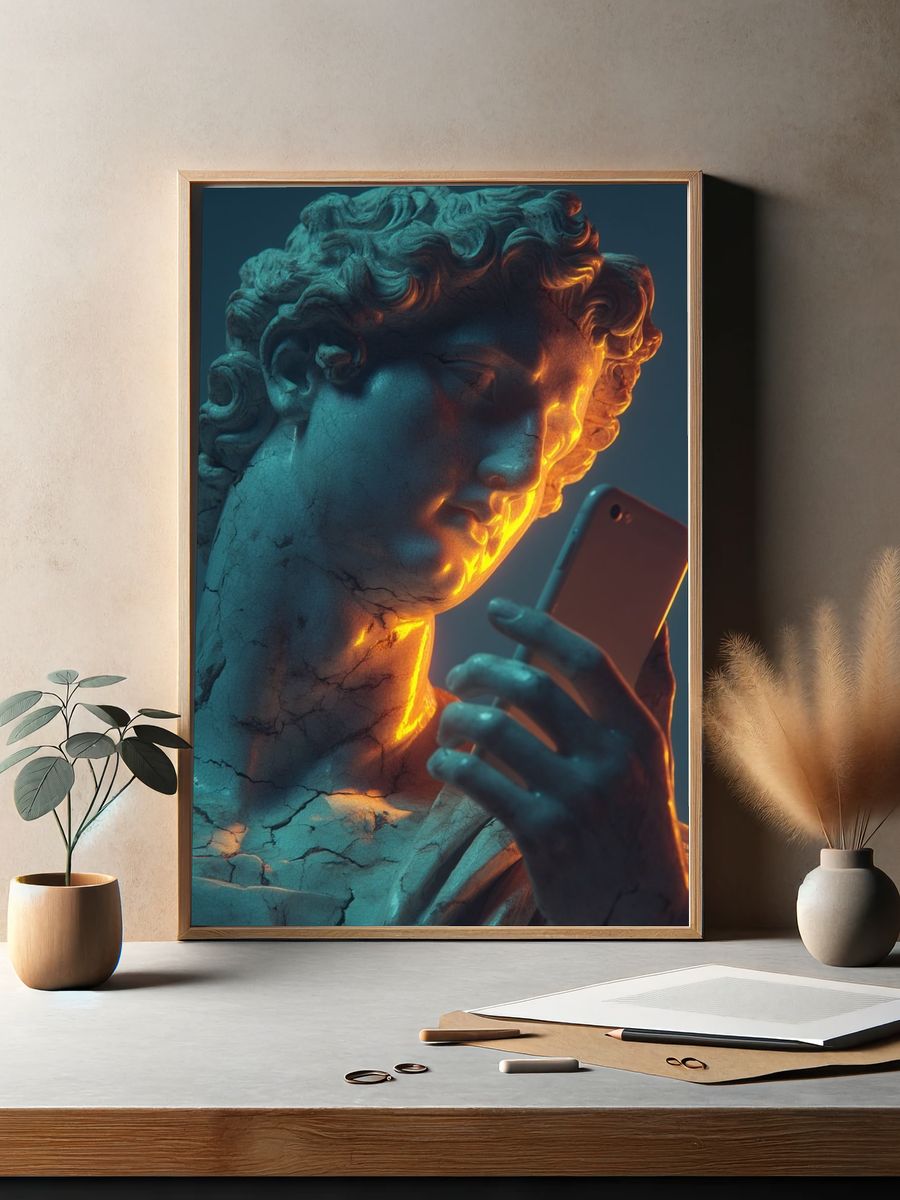 Classical Statue Selfie Illustration Poster. — room view 2