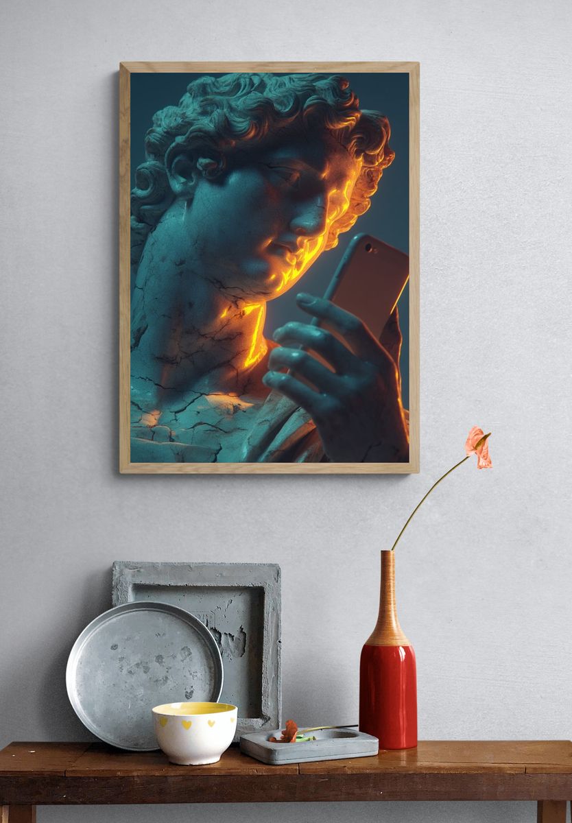 Classical Statue Selfie Illustration Poster. — room view 3