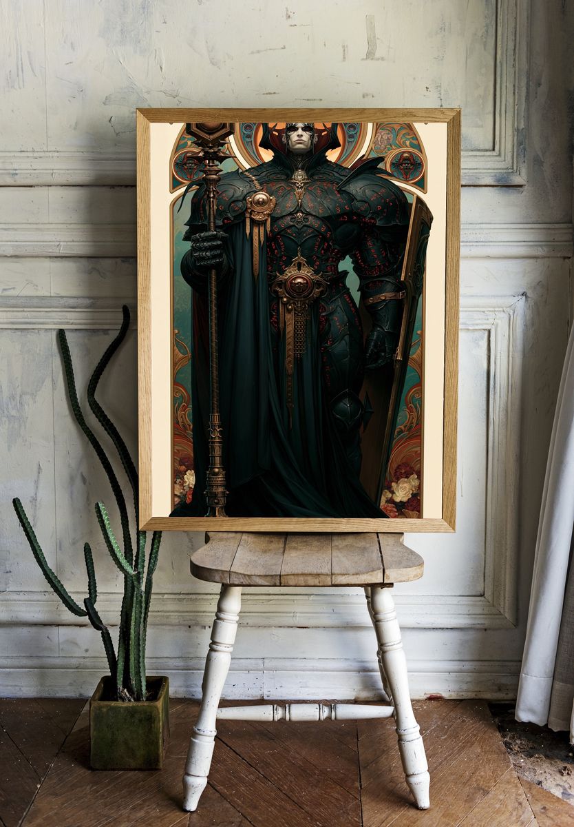 Dark Fantasy Warlord Illustration Poster. — room view 1