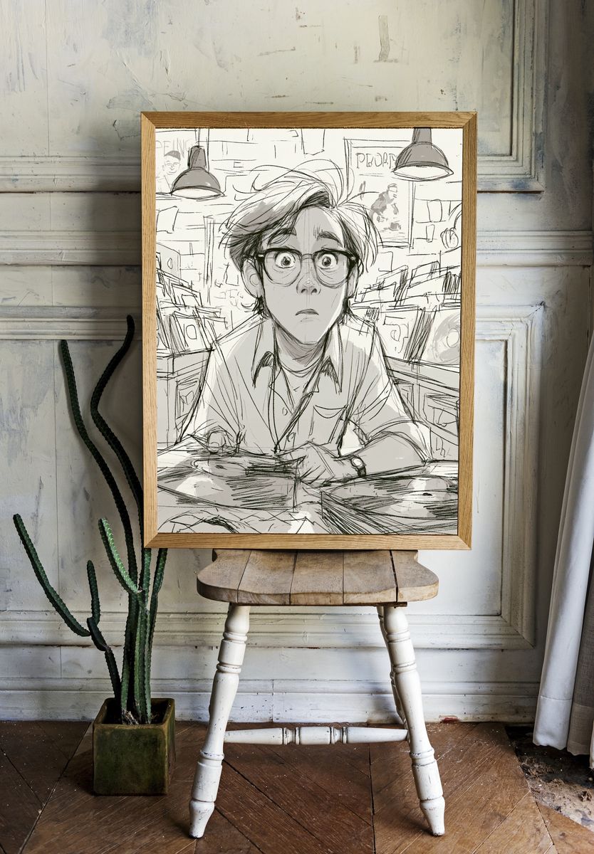Anxious Record Shop Illustration Poster. room preview