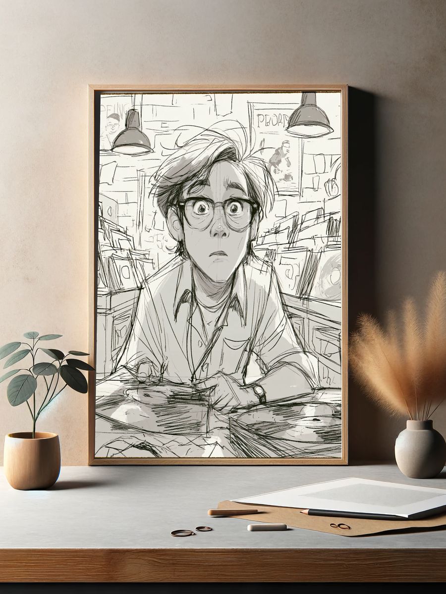 Anxious Record Shop Illustration Poster. — room view 2