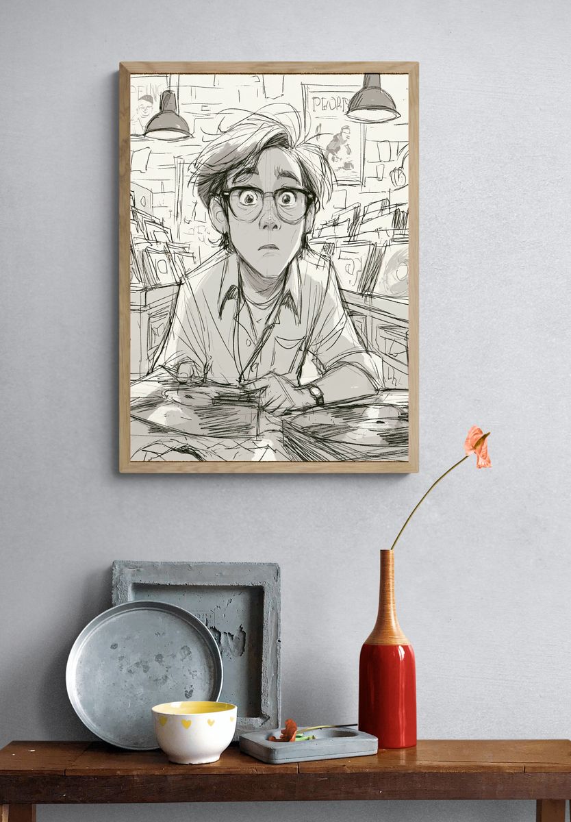 Anxious Record Shop Illustration Poster. — room view 3