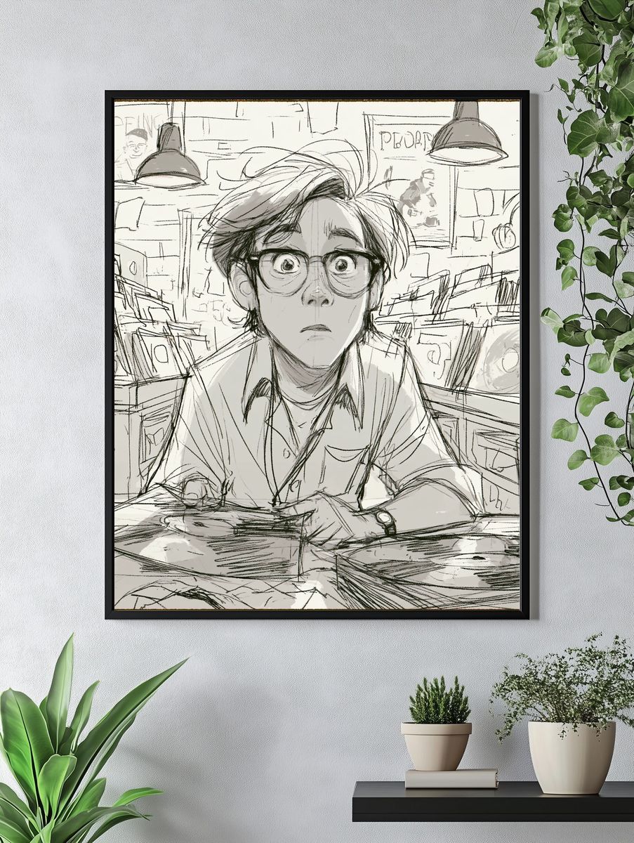 Anxious Record Shop Illustration Poster. — room view 4