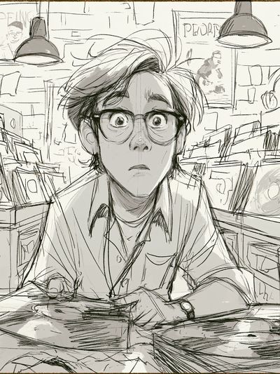 Anxious Record Shop Illustration Poster.