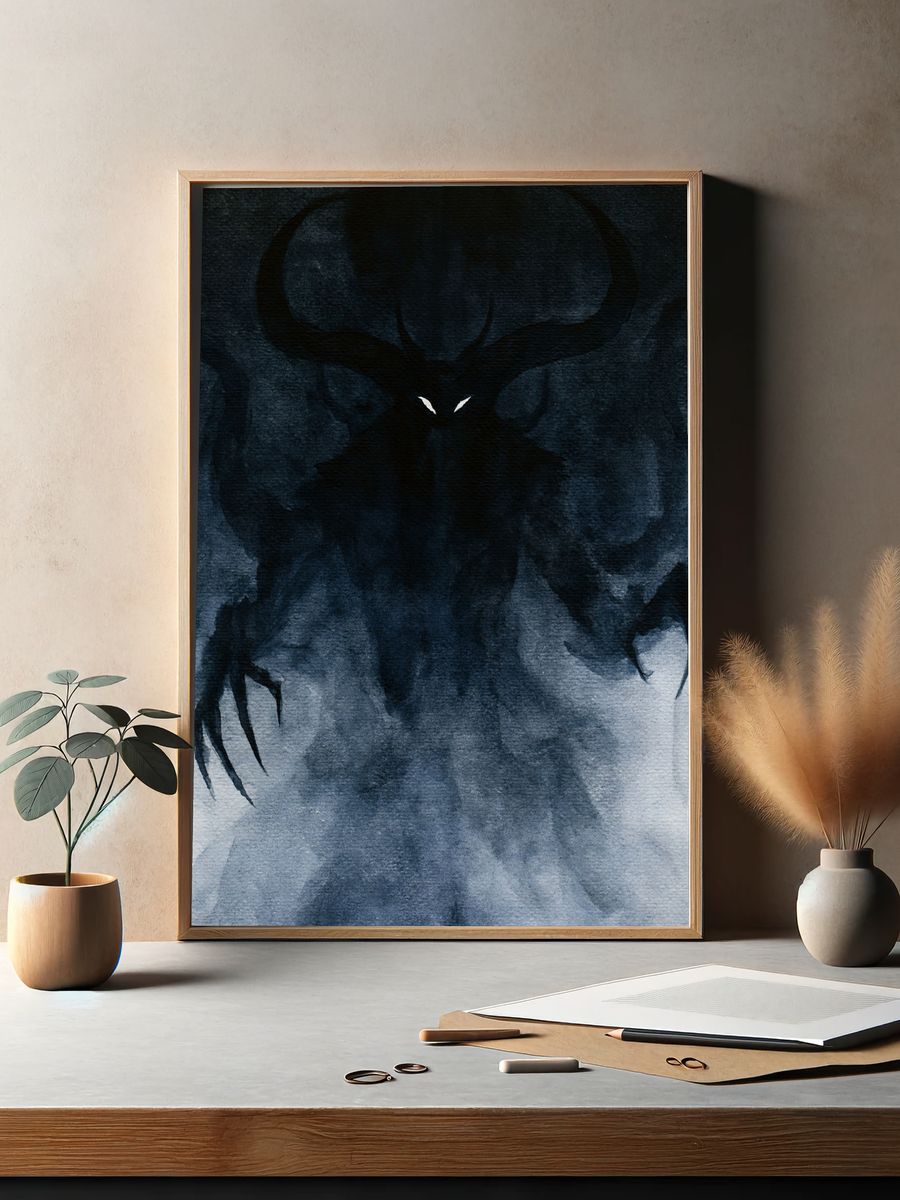 Shadowed Demon Watercolor Print. — room view 2