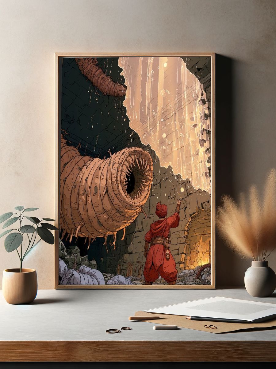 Fantasy Cave Explorer Illustration Poster. — room view 2