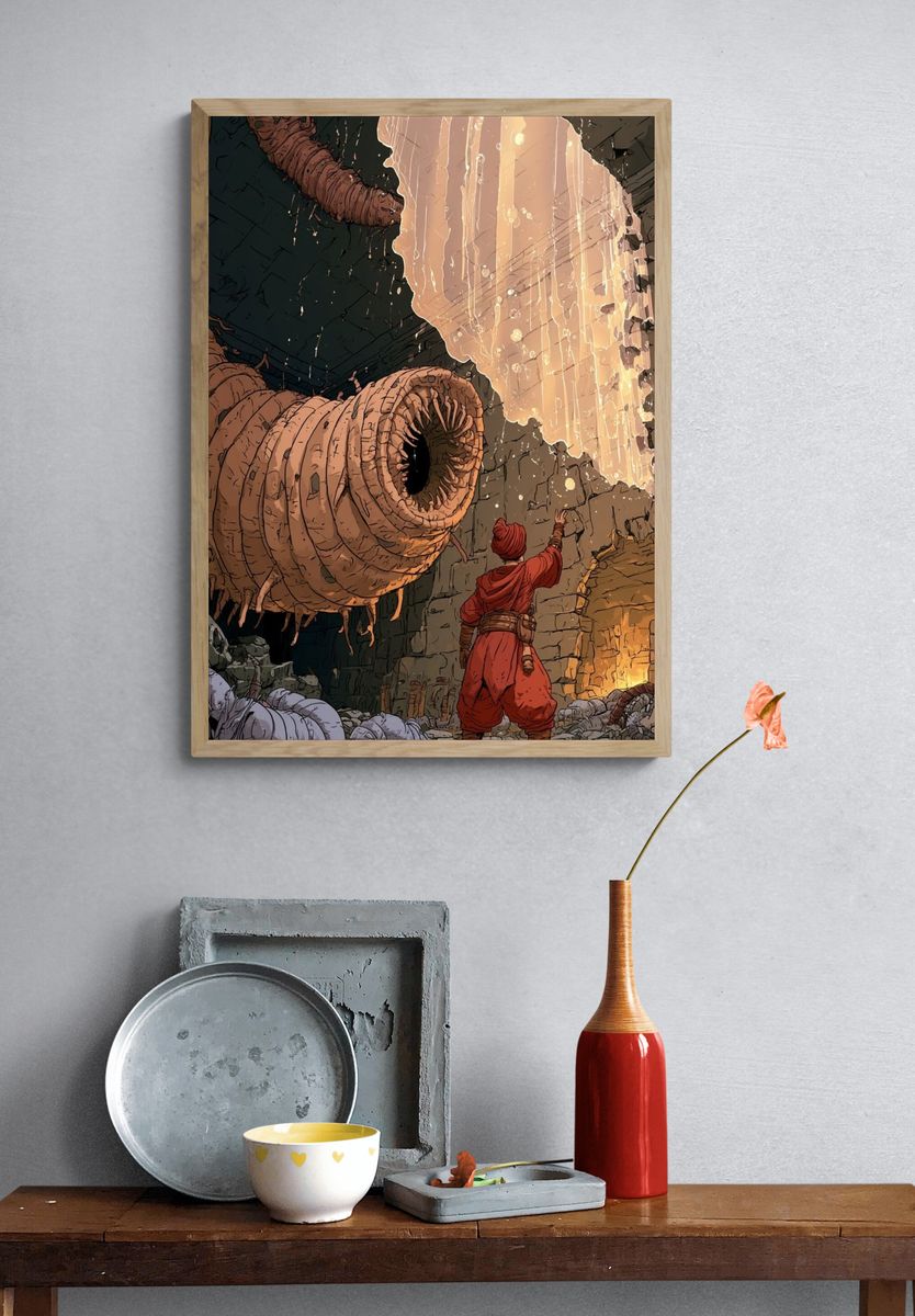 Fantasy Cave Explorer Illustration Poster. — room view 3