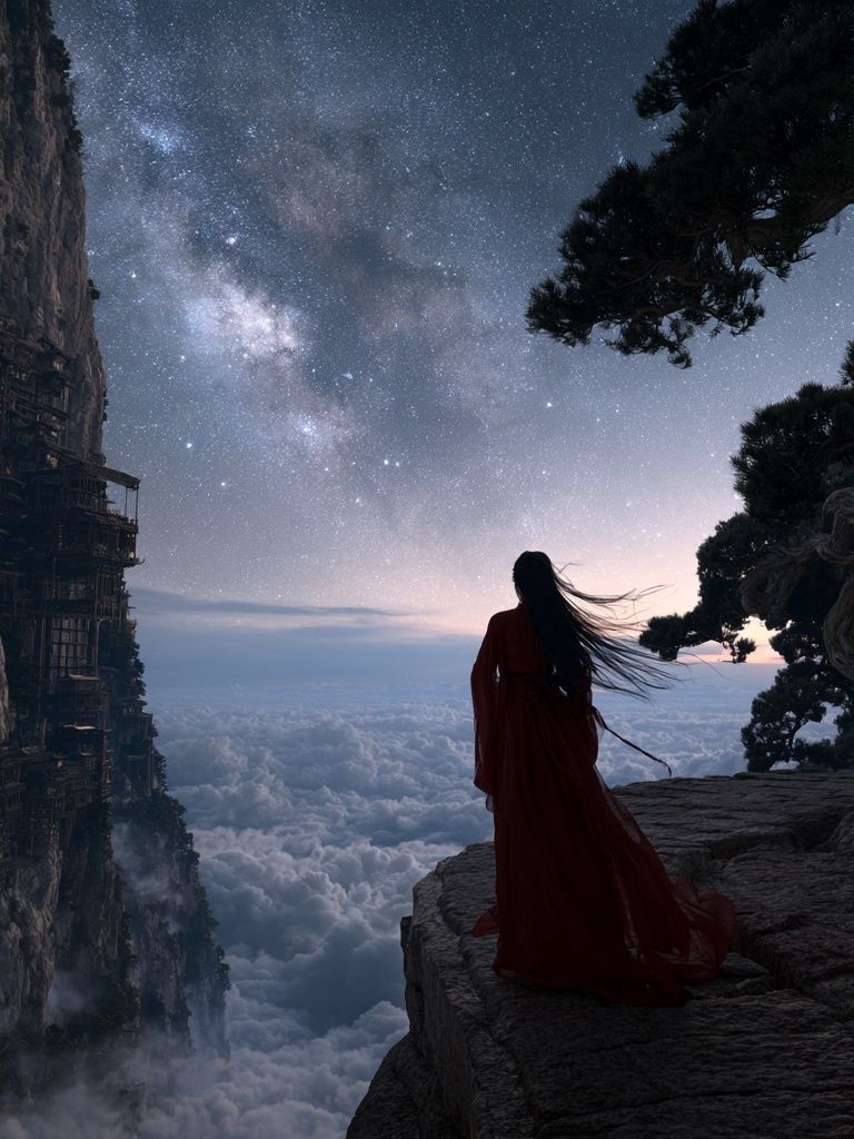 Celestial Cliff Wanderer Print. poster — illustration art