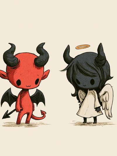 Cute Devil and Angel Illustration Poster.