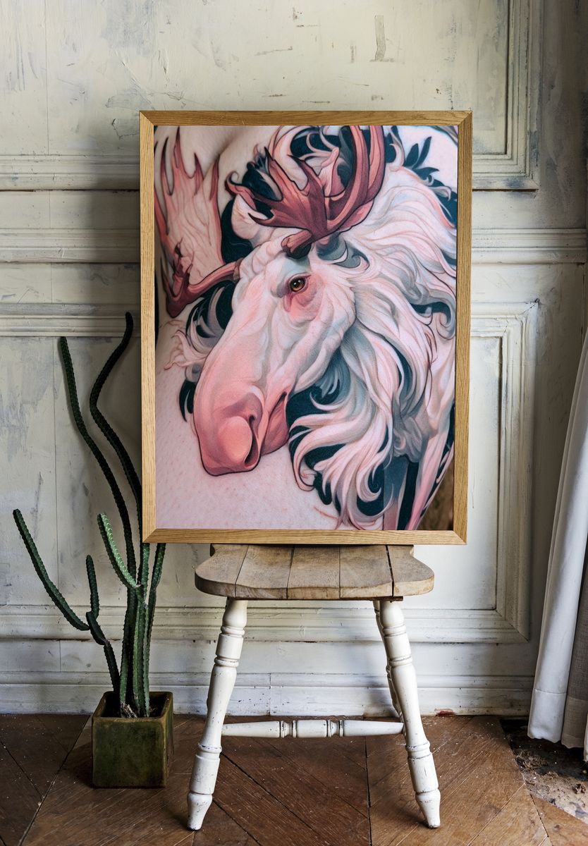 White Unicorn Tattoo Illustration Poster. room preview
