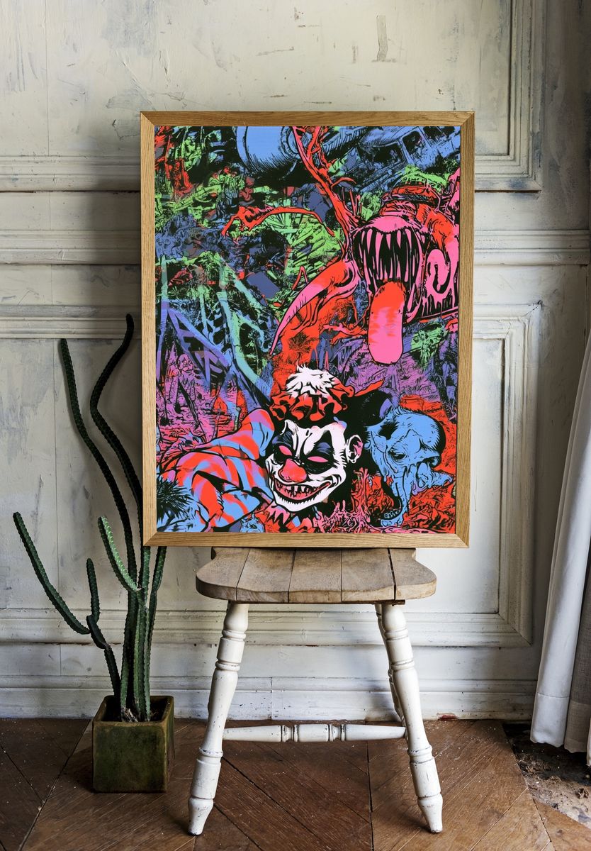 Psychedelic Horror Collage Print. room preview