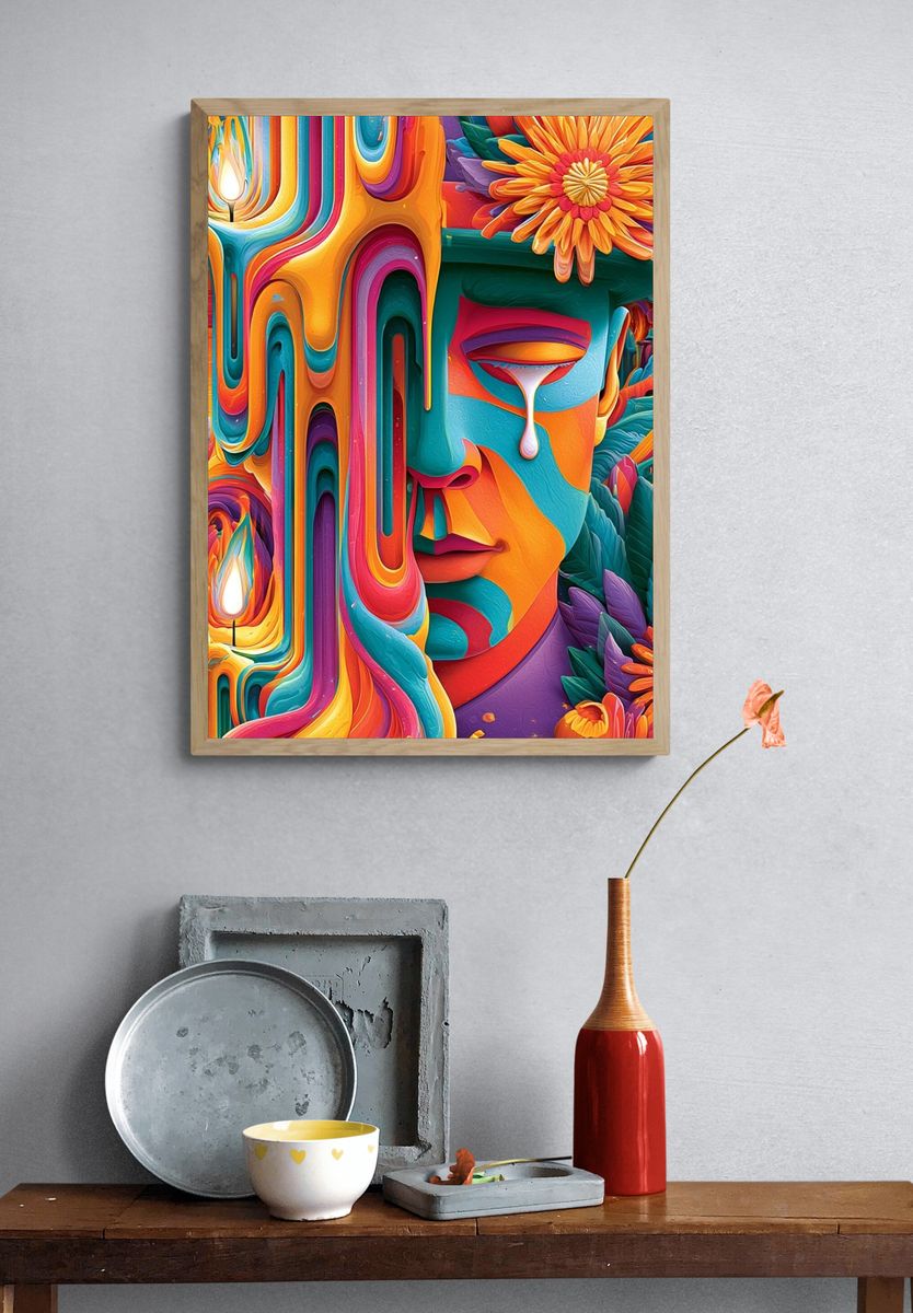 Vintage Bookshelf Watercolor Poster. — room view 3