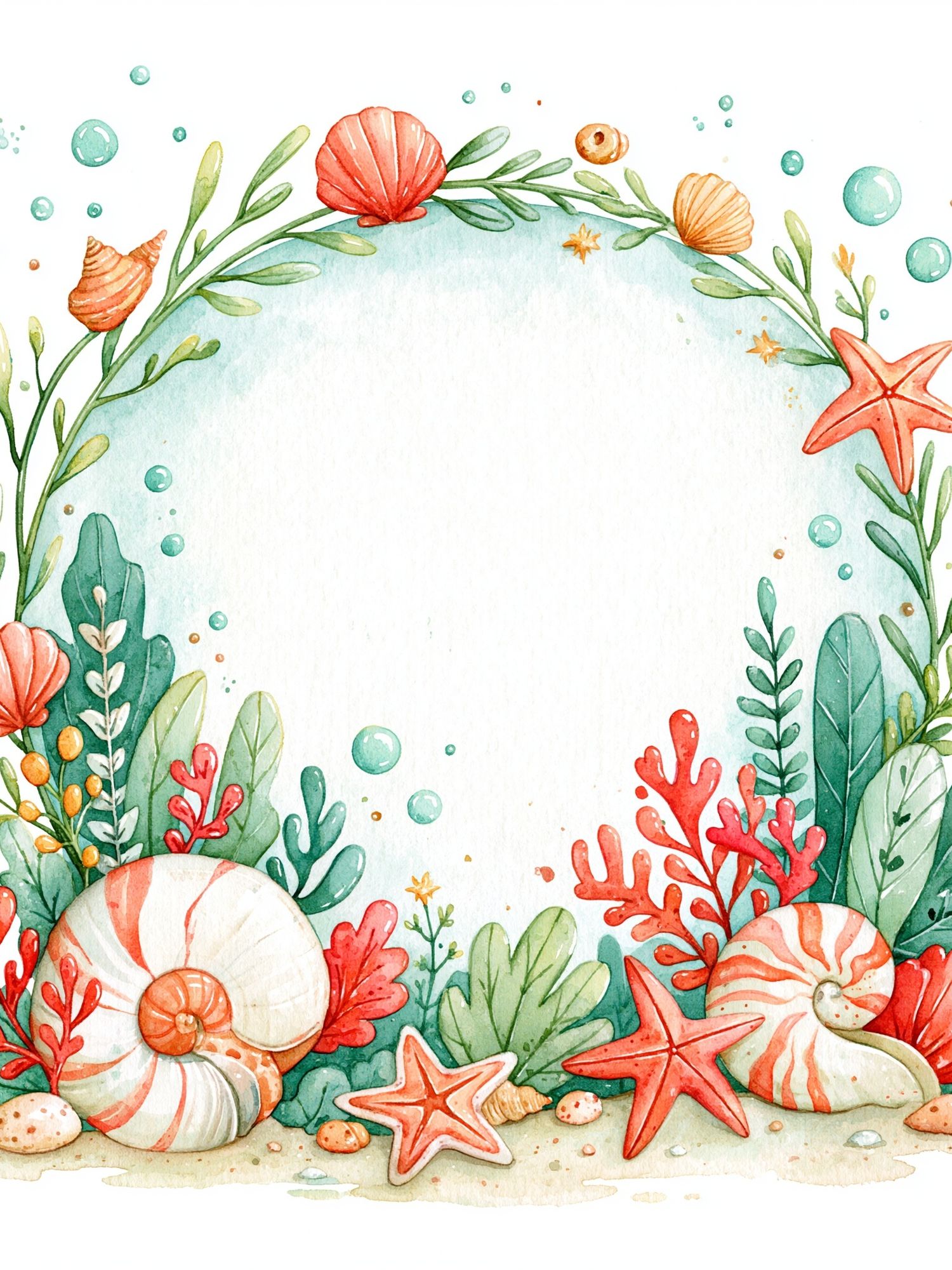 Seaside Shell Wreath Watercolor Poster. poster detail
