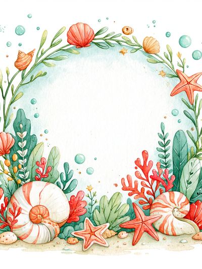 Seaside Shell Wreath Watercolor Poster. poster print