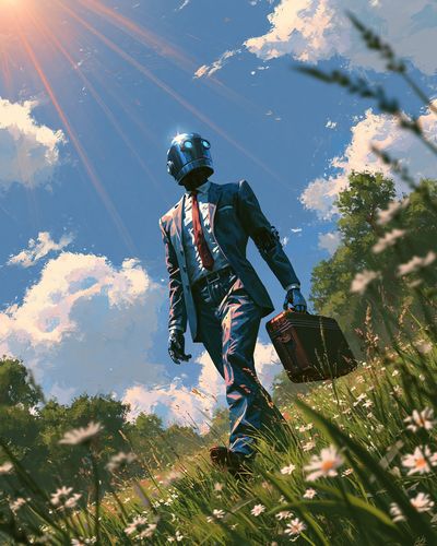 Robot in Meadow Sci-Fi Poster.