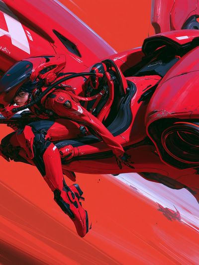 Red Mecha Rider Illustration Poster. poster print