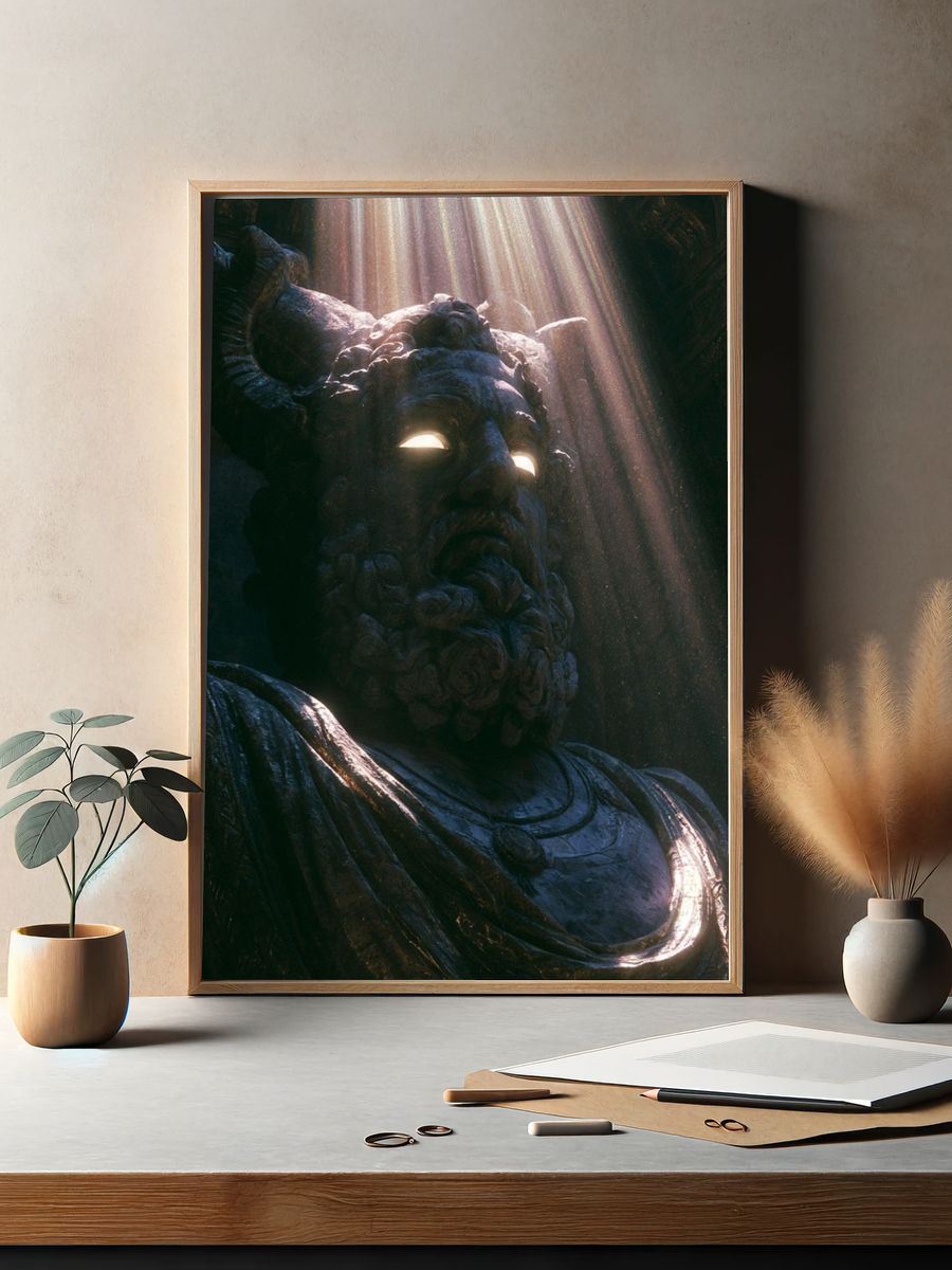 Ancient Stone Guardian Illustration Poster. — room view 2