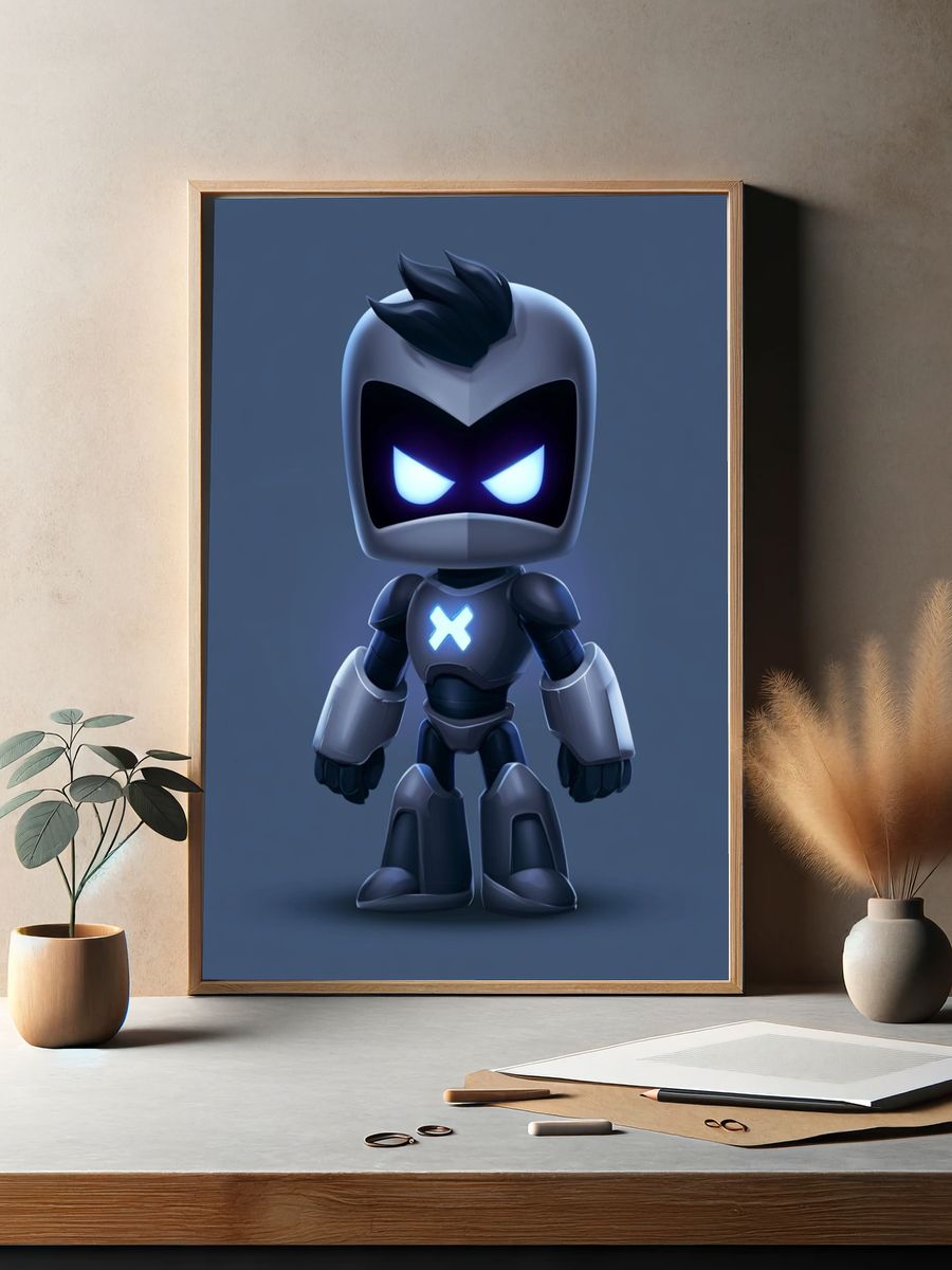 Cute Robot Character Illustration Poster. — room view 2
