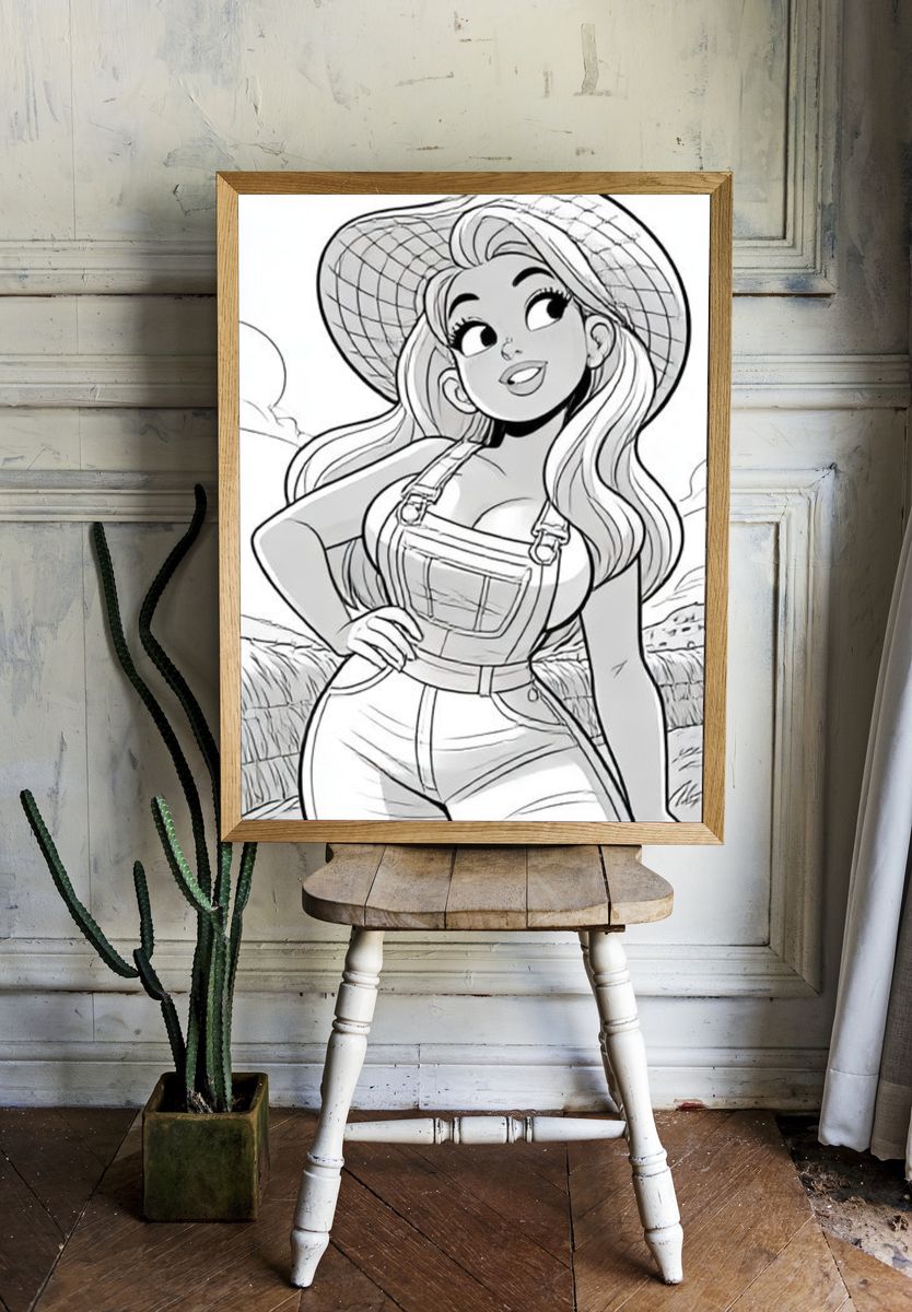 Smiling Girl in Sun Hat Illustration Poster. room preview