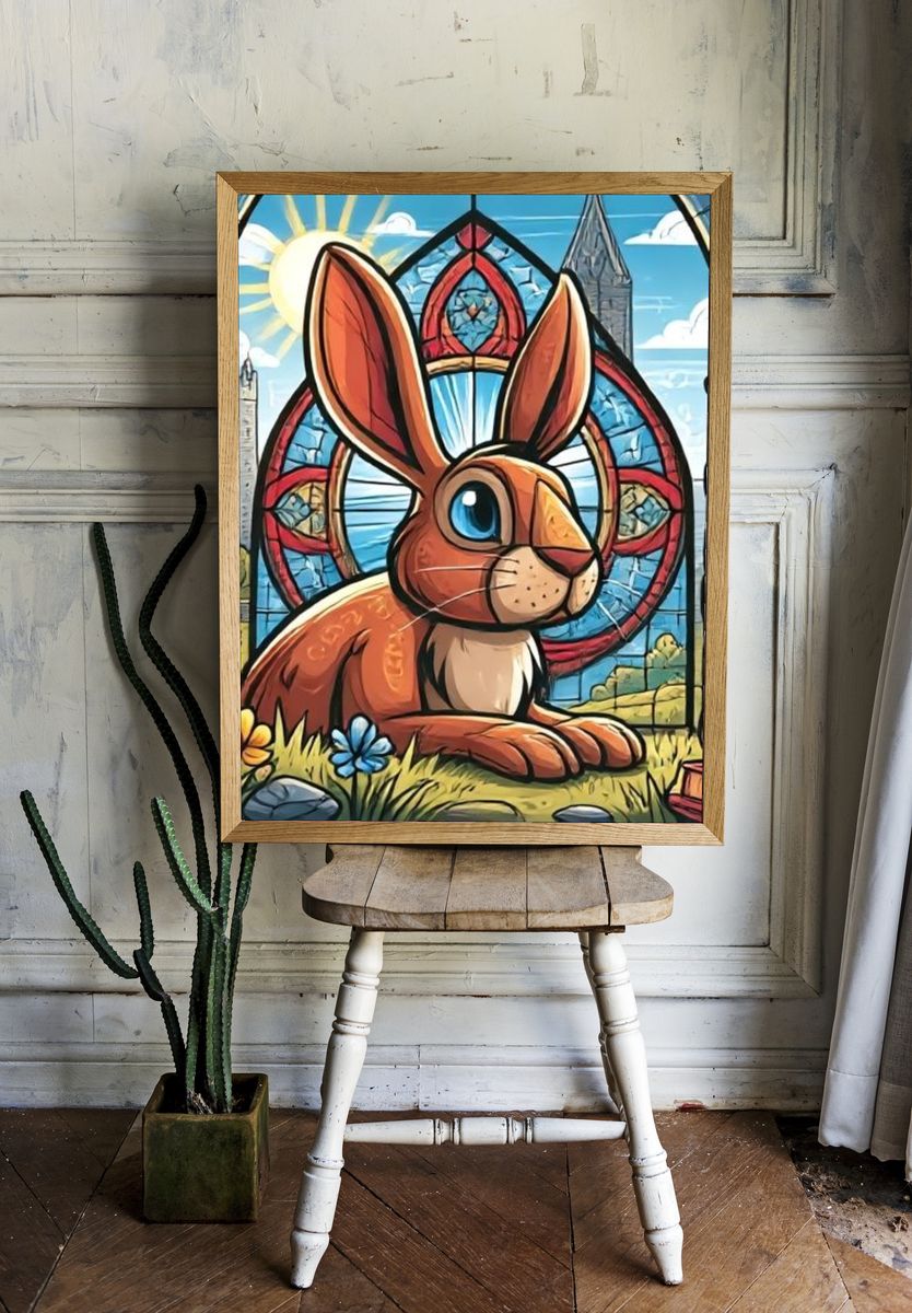 Stained Glass Rabbit Illustration Poster. room preview