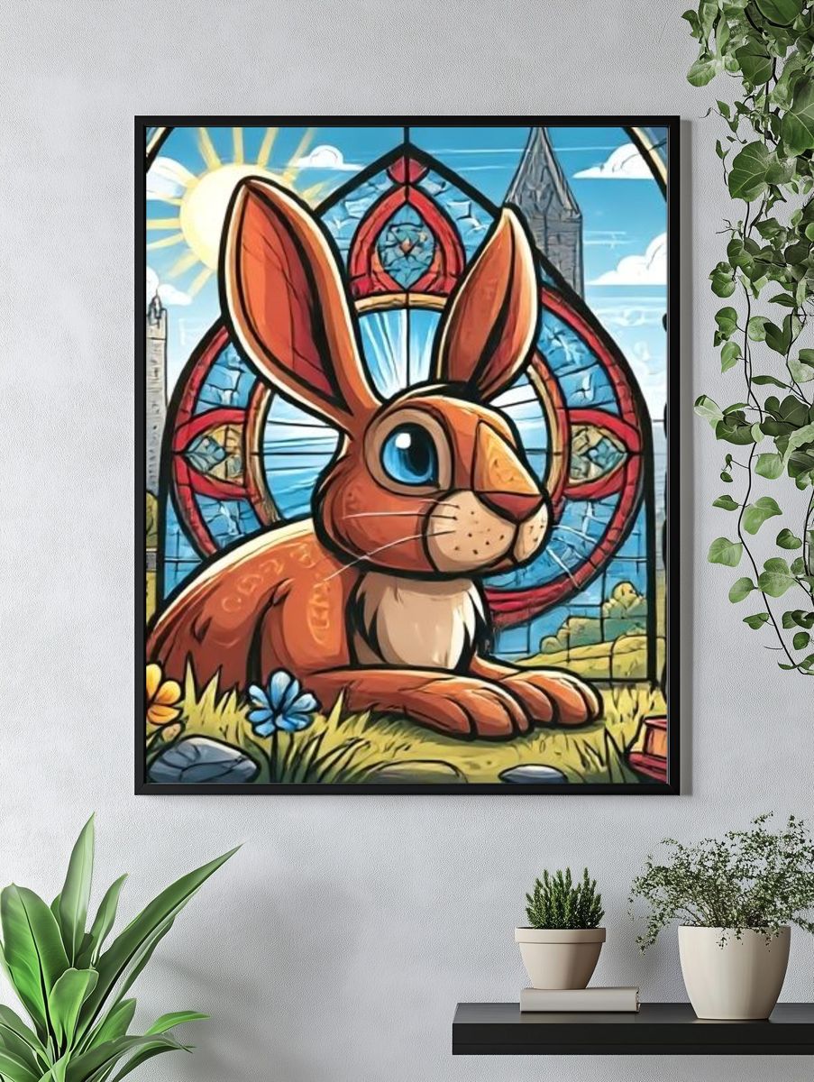 Stained Glass Rabbit Illustration Poster. — room view 4