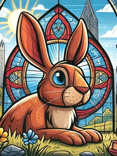 Stained Glass Rabbit Illustration Poster. poster