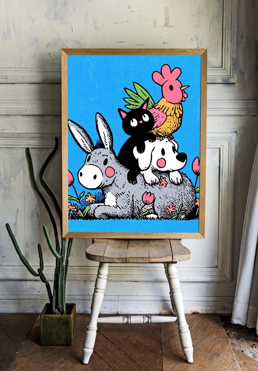 Cute Animal Stack Illustration Poster. — room view 1