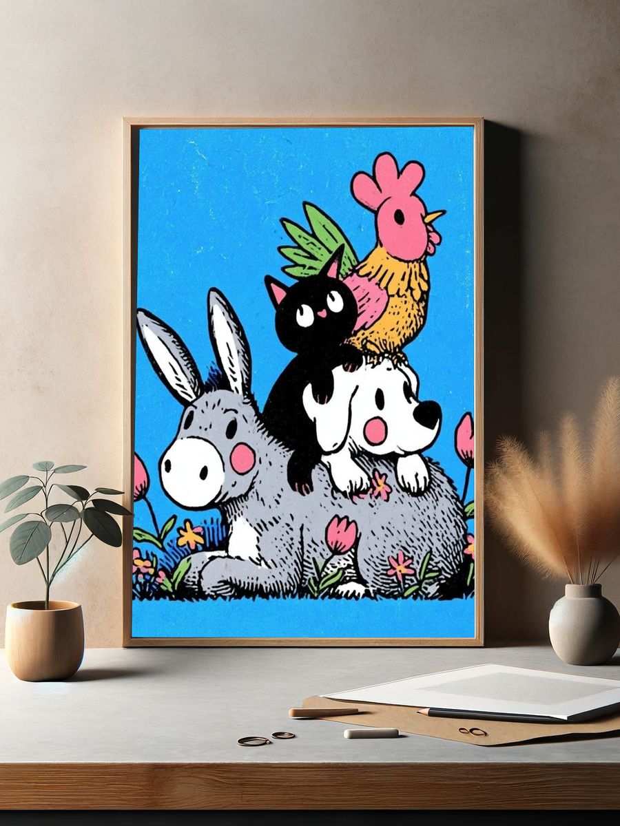 Cute Animal Stack Illustration Poster. — room view 2