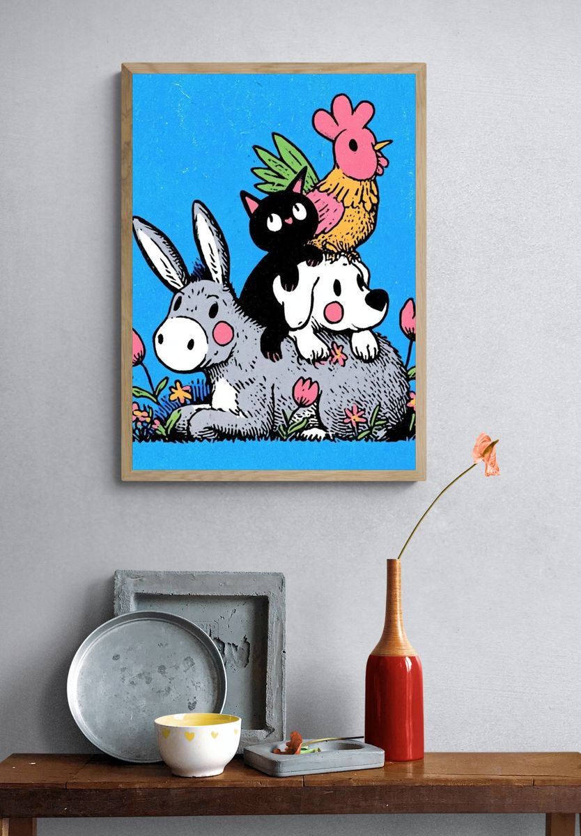 Cute Animal Stack Illustration Poster. — room view 3