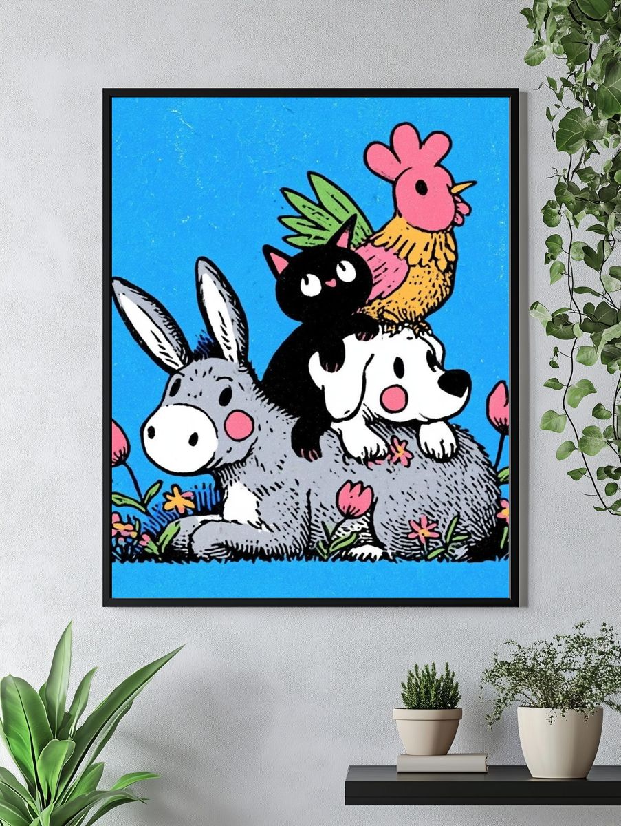 Cute Animal Stack Illustration Poster. — room view 4