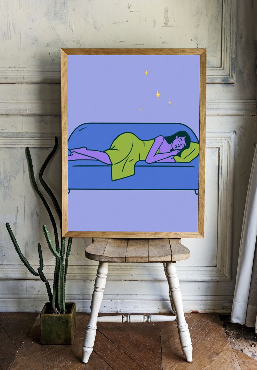 Sleeping Woman Illustration Poster. room preview