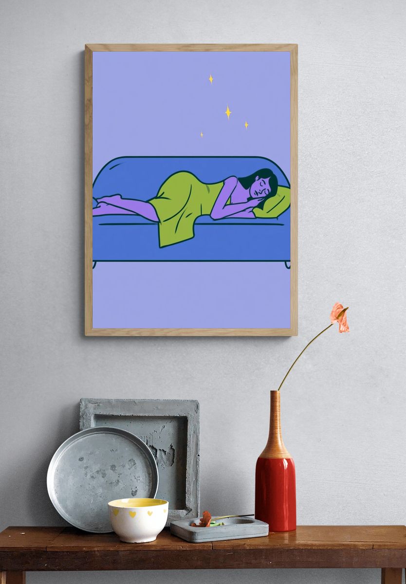 Sleeping Woman Illustration Poster. — room view 3