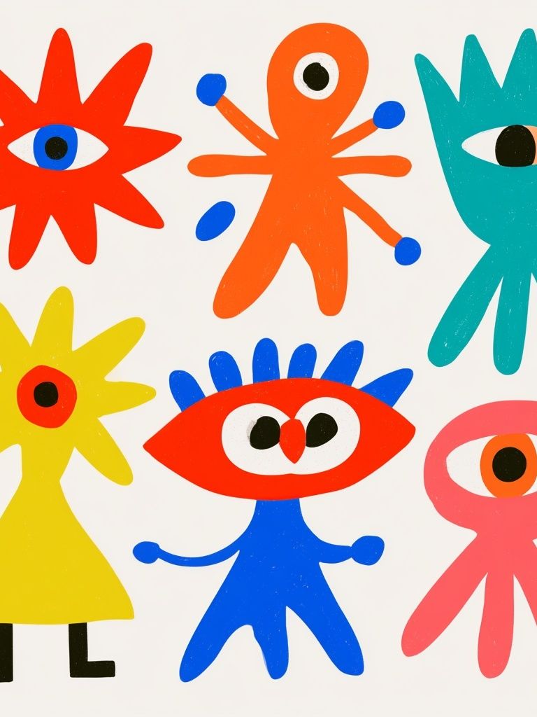 Playful Eye Figures Illustration Poster. poster — illustration art