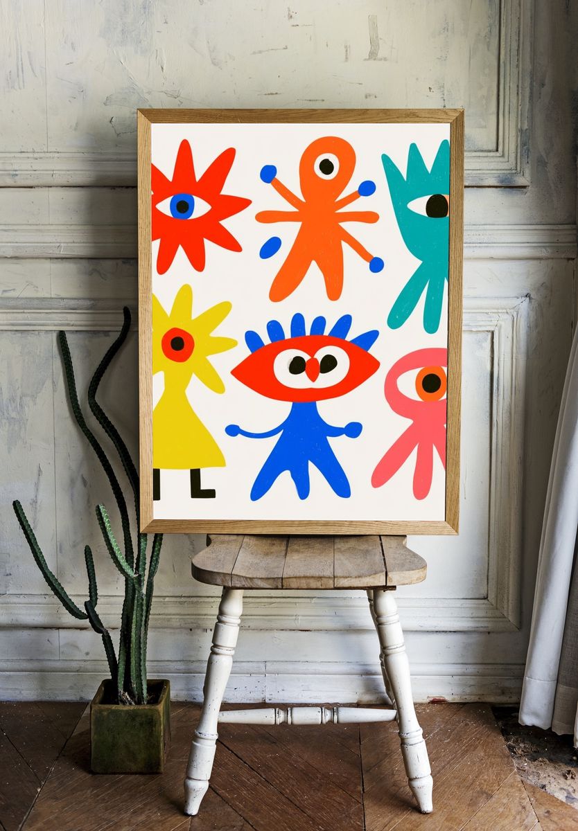 Playful Eye Figures Illustration Poster. room preview