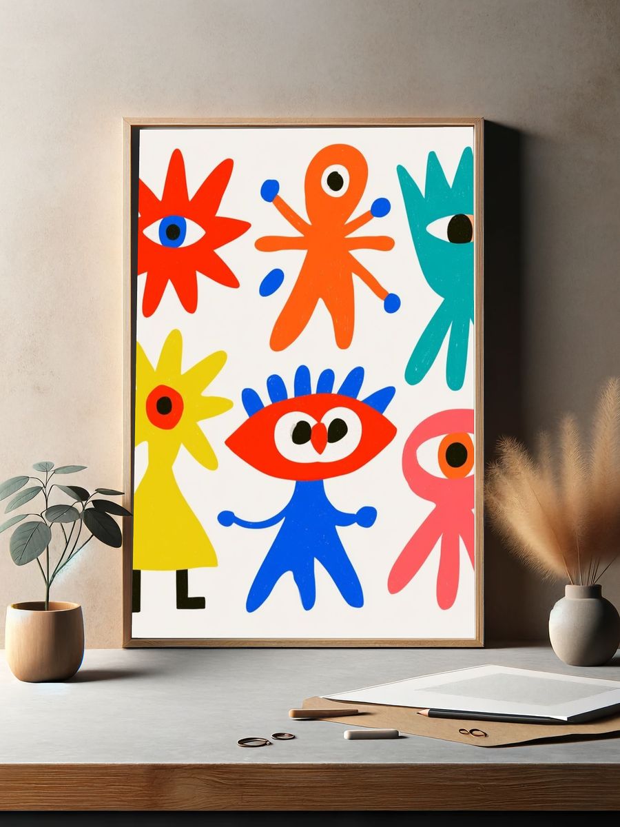 Playful Eye Figures Illustration Poster. — room view 2