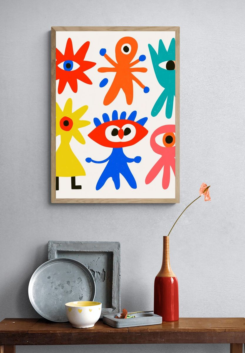 Playful Eye Figures Illustration Poster. — room view 3