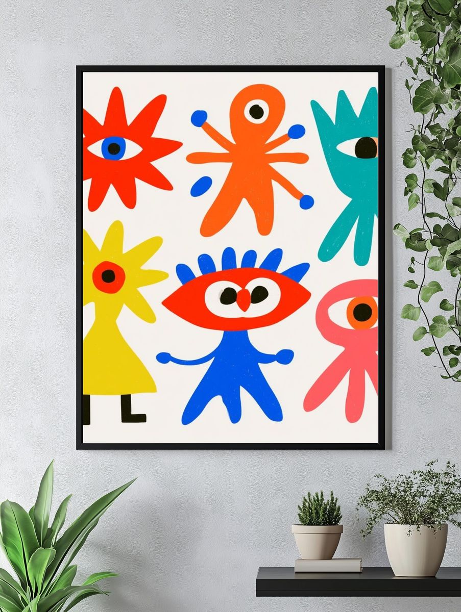 Playful Eye Figures Illustration Poster. — room view 4