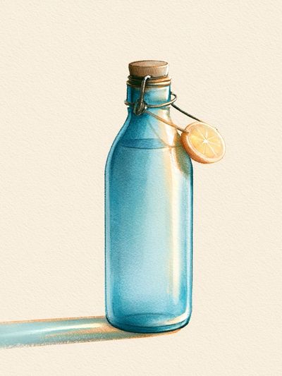 Blue Glass Bottle Watercolor Poster. poster