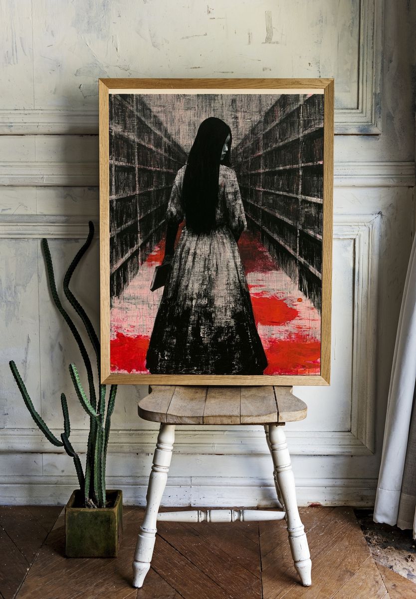 Haunted Hallway Figure Illustration Poster. room preview