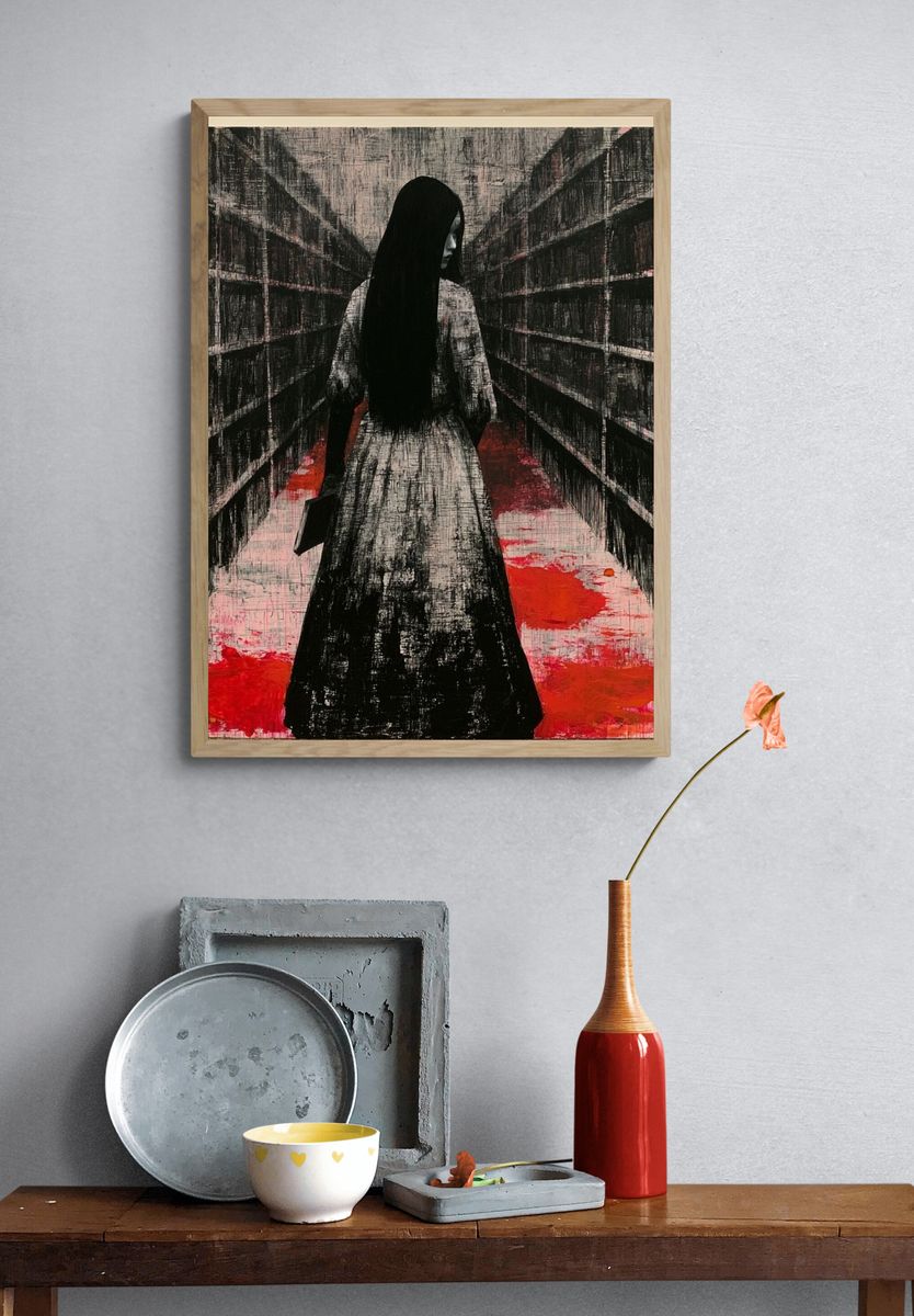 Haunted Hallway Figure Illustration Poster. — room view 3