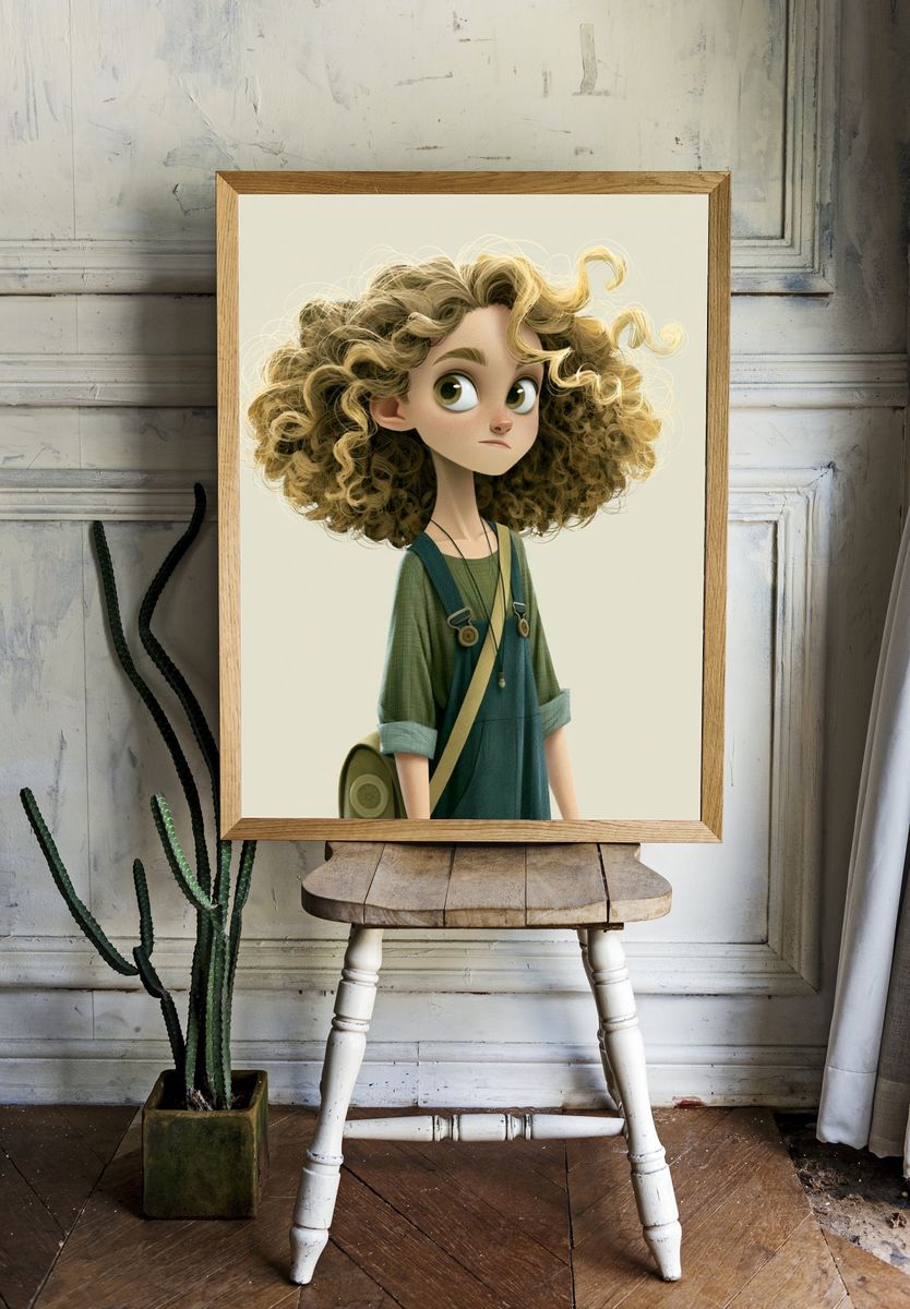 Curly Girl Character Illustration Poster. room preview