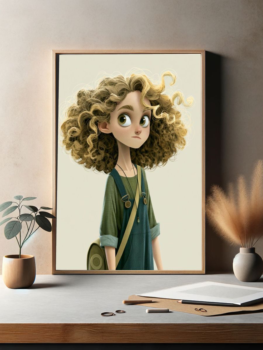 Curly Girl Character Illustration Poster. — room view 2