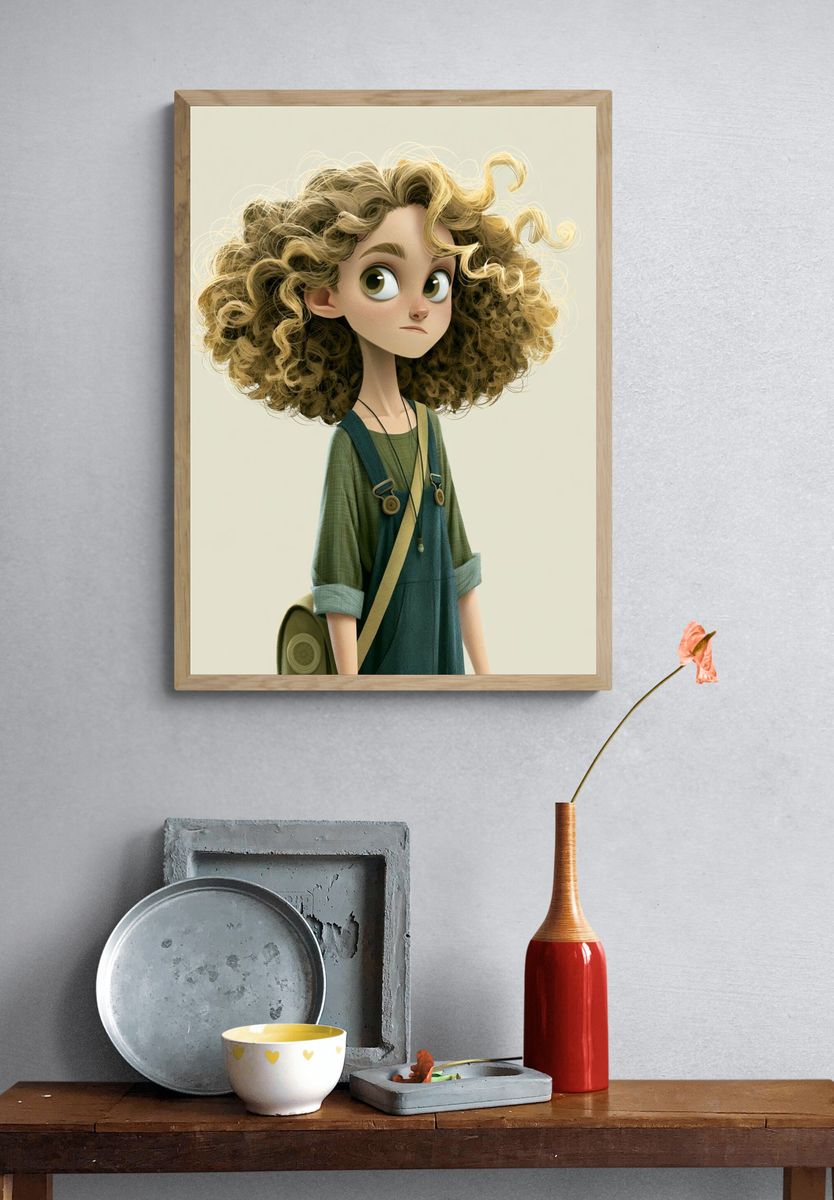 Curly Girl Character Illustration Poster. — room view 3