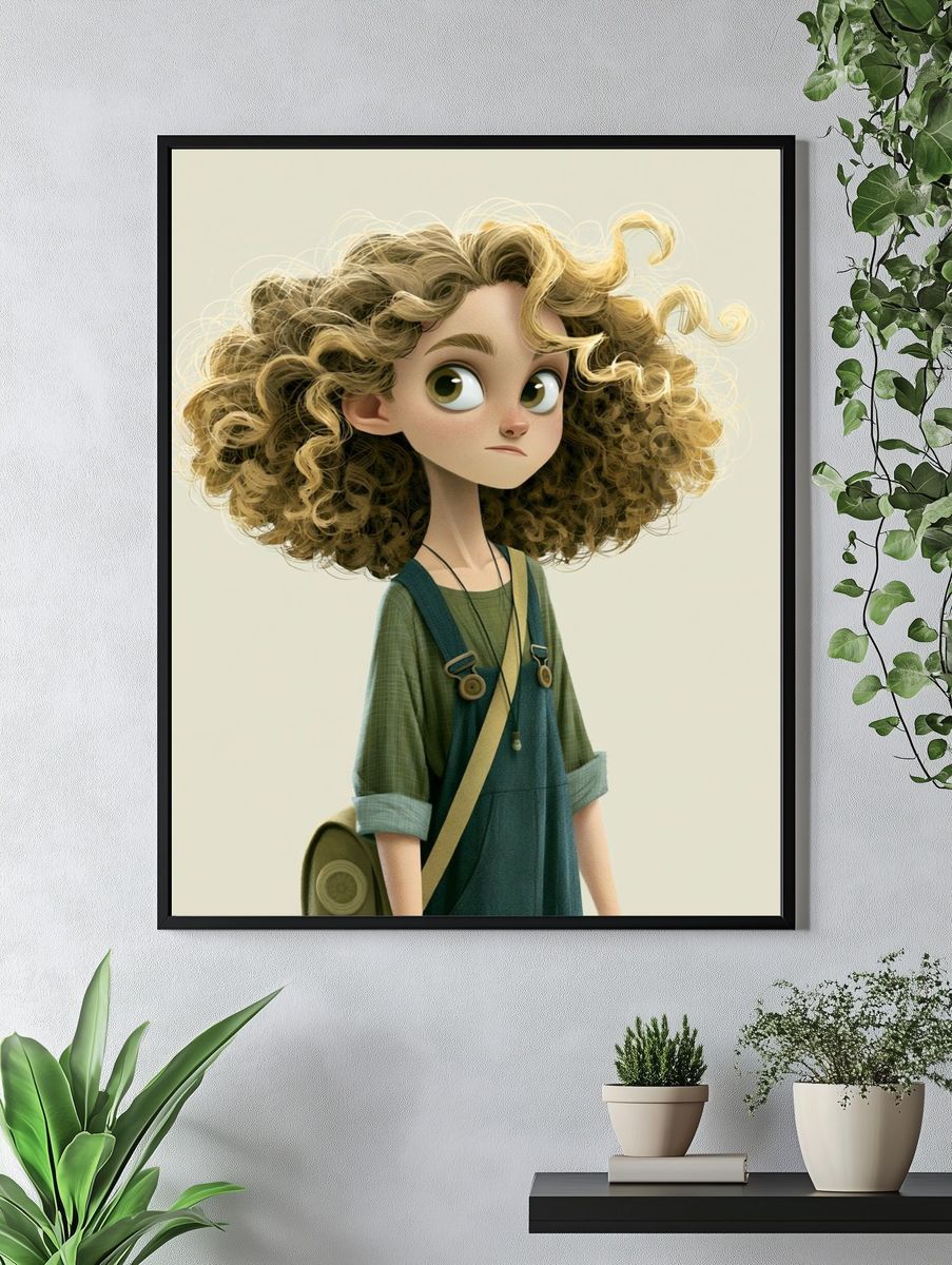 Curly Girl Character Illustration Poster. — room view 4