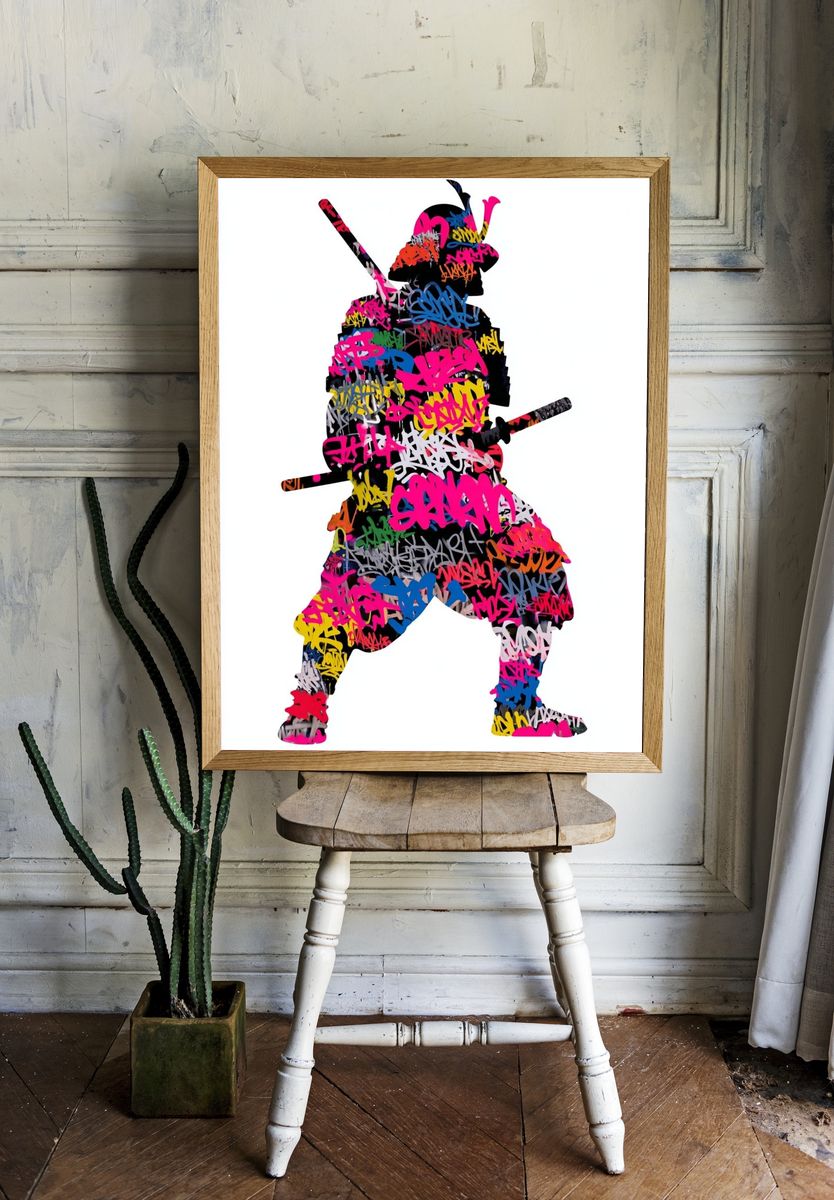 Graffiti Samurai Silhouette Poster. room preview