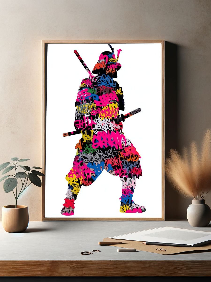 Graffiti Samurai Silhouette Poster. — room view 2