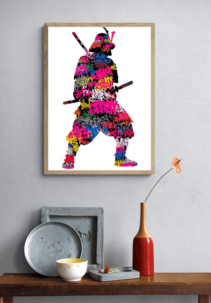 Graffiti Samurai Silhouette Poster. — room view 3